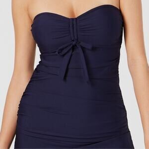 DKNY Women's Navy Bow Tie Cinched Sweetheart Neck Bandeau Tankini Top Small NWT